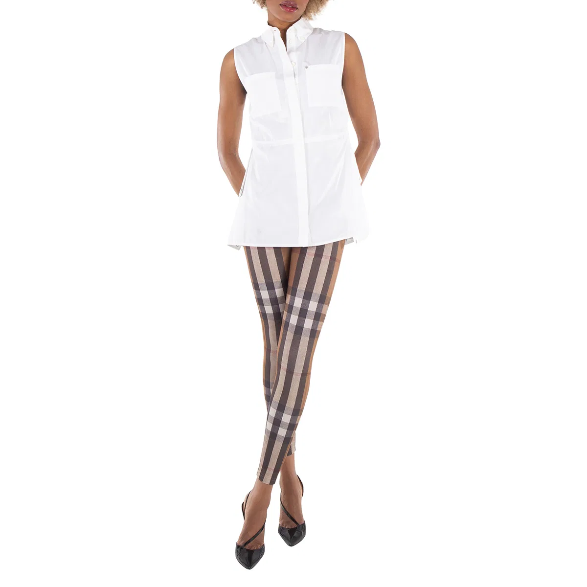 Блуза без рукавов с драпированными боковыми панелями Draped Panel Sleeveless Shirt Burberry, Optic White — фото 3