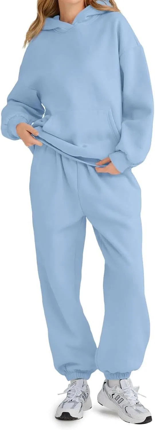 Женский спортивный комплект оверсайз из худи и джоггеров, A007- Light Blue — фото 3