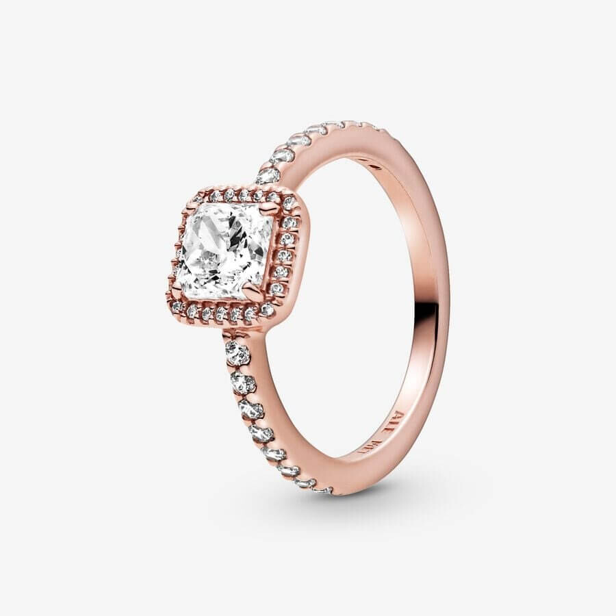 

Кольцо Pandora Timeless Square Sparkle Halo, розовое золото