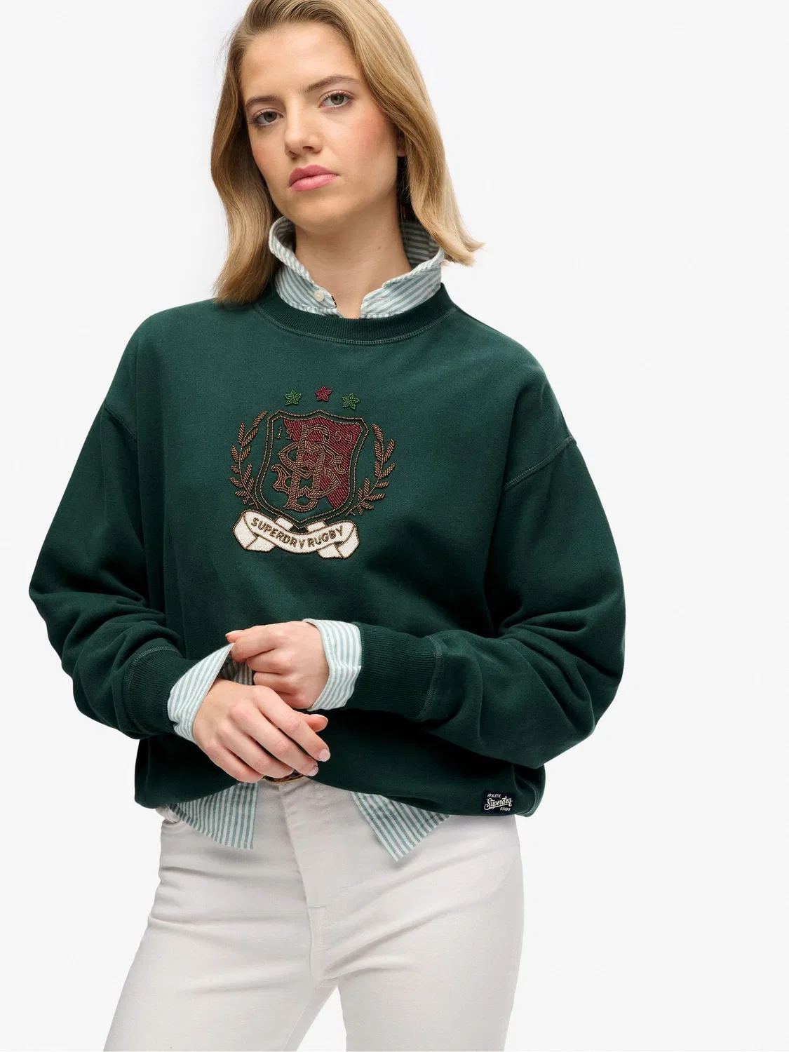 Свитер свободного кроя с вышивкой Crest Superdry, зеленый