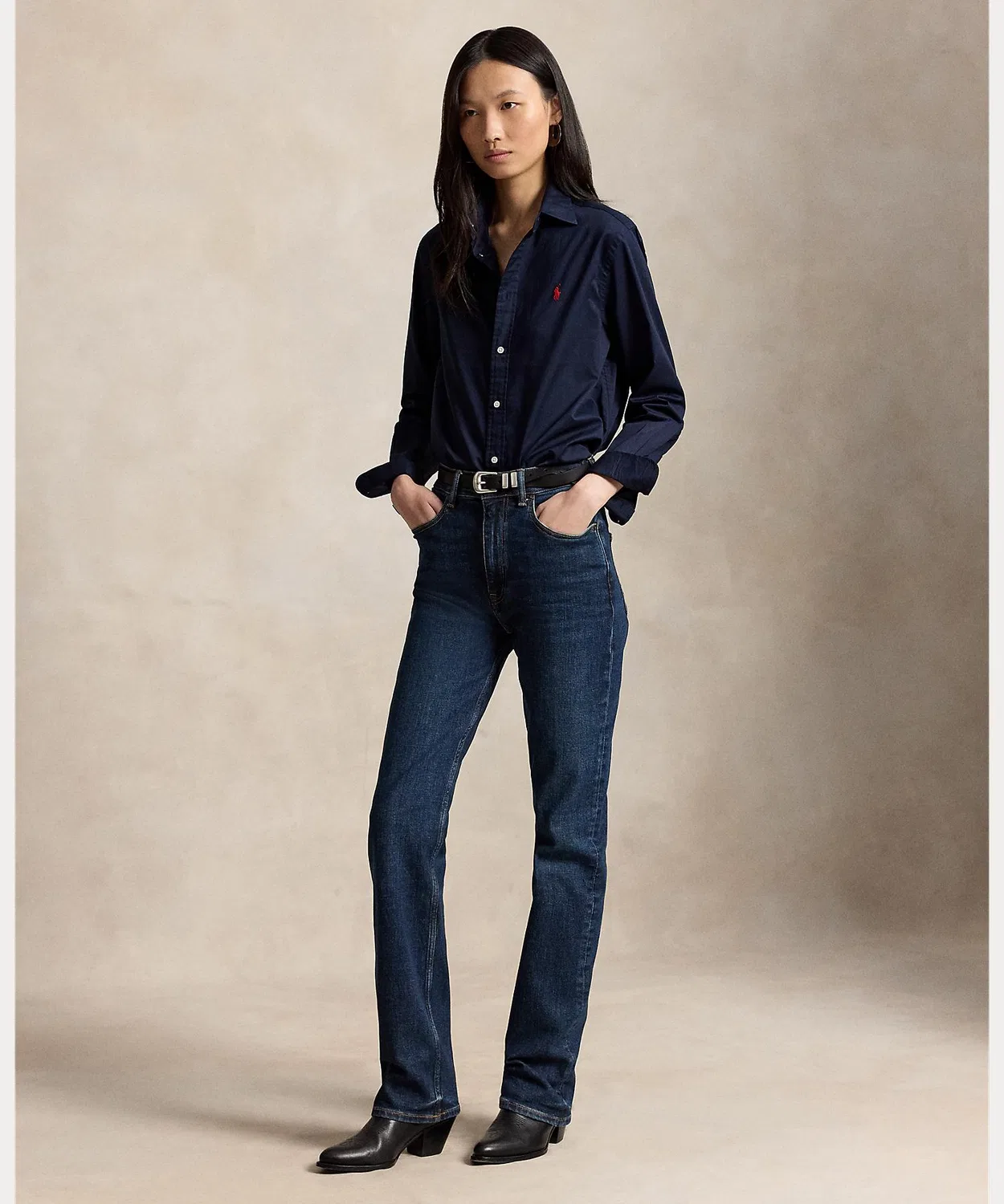 Женская классическая хлопковая рубашка с длинным рукавомPolo Ralph Lauren, Blue — фото 3