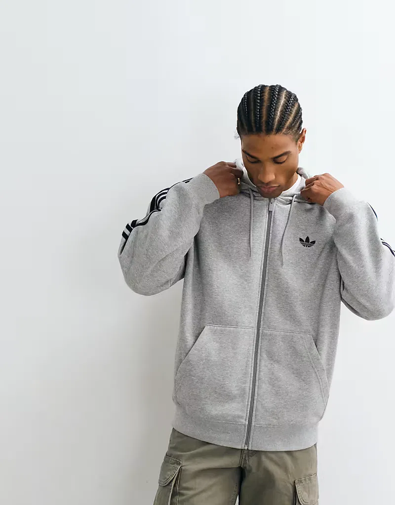 Толстовка Adidas Originals на молнии свободного кроя, серый — фото 4