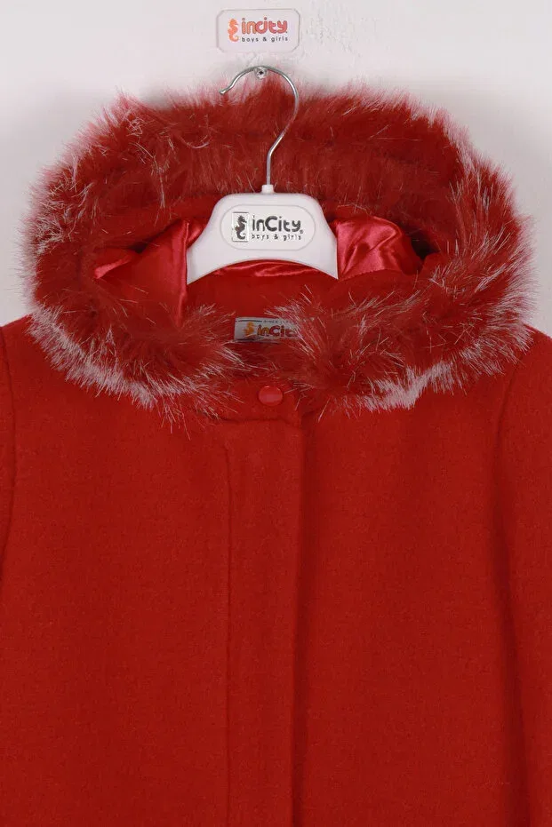 Детское пальто для девочек с капюшоном Girl'S wool stamp coat Incity, Burgundy — фото 2