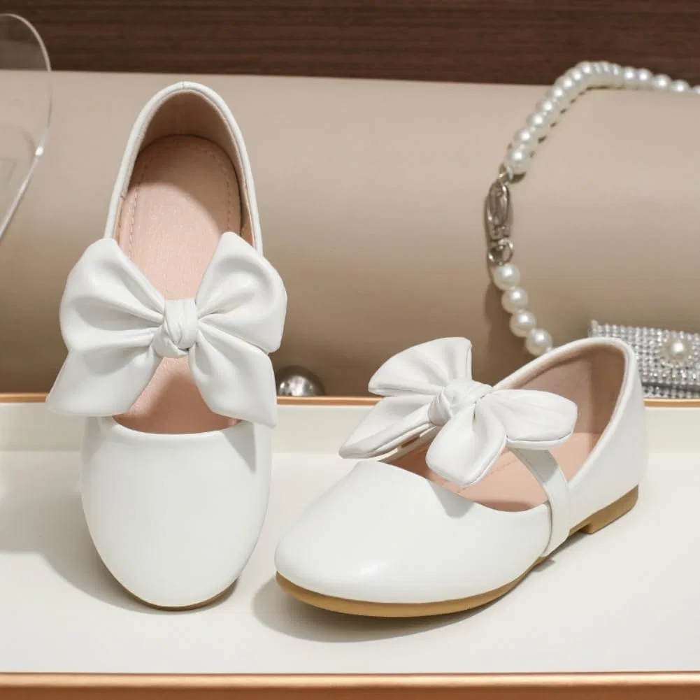 Детские балетки для девочек с бантом Mary Jane Ballet Flats JGKDTX, White — фото 3