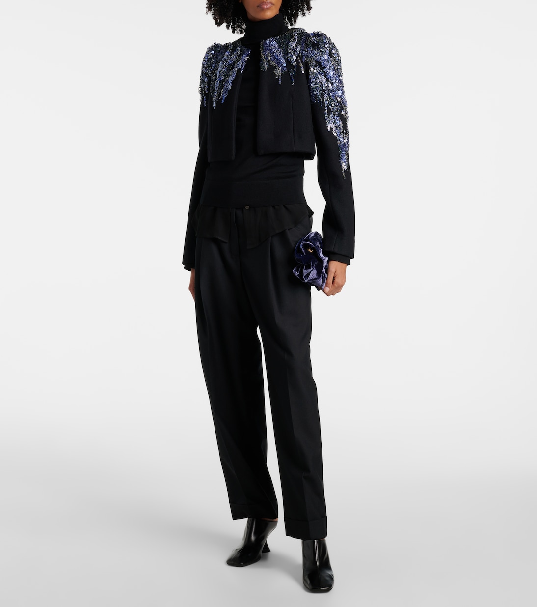 Шерстяной свитер с высоким воротом Dries Van Noten, черный — фото 2