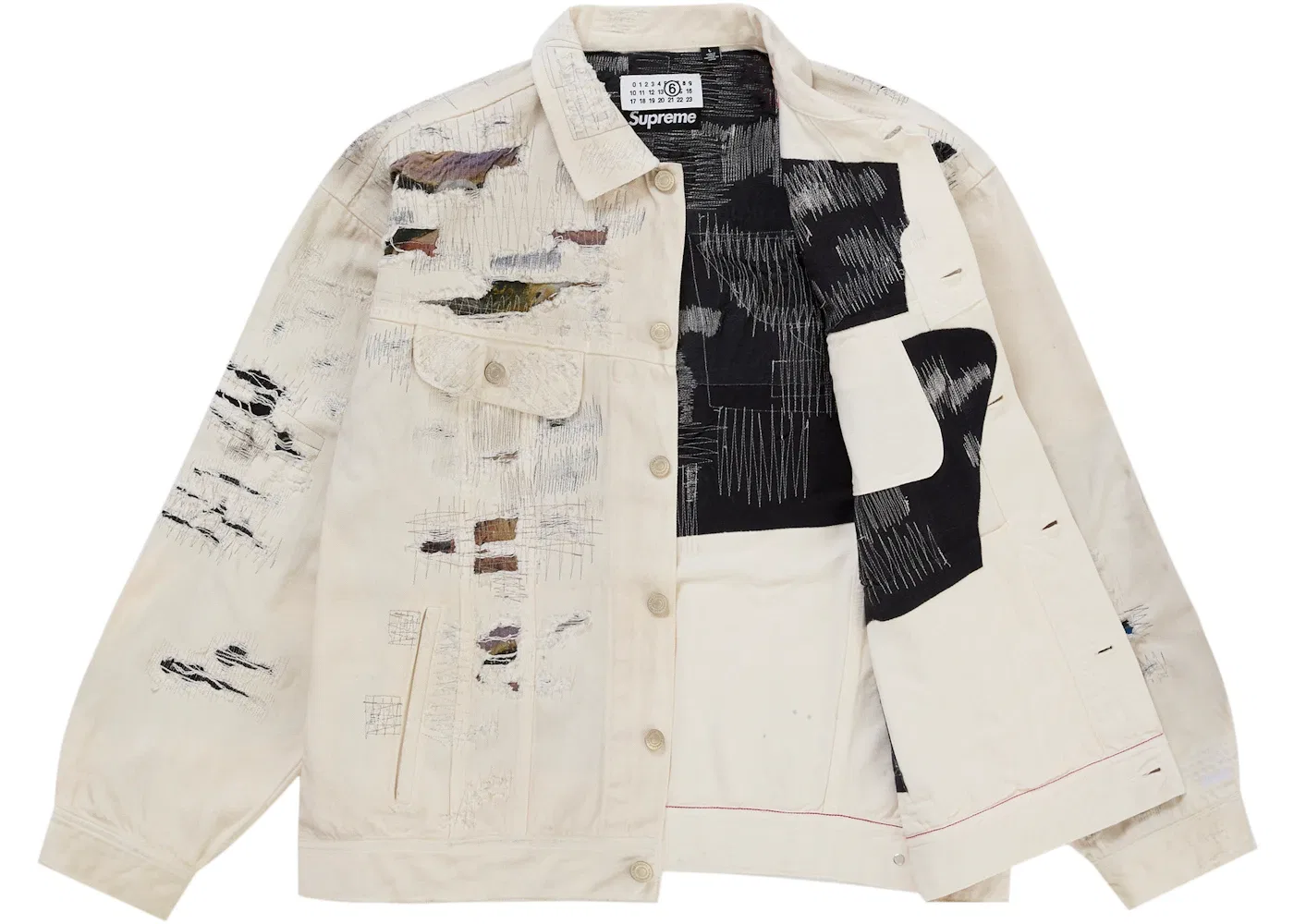 Мужская джинсовая куртка-тракер с потертостями Selvedge Denim Supreme MM6 Maison Margiela, White — фото 2