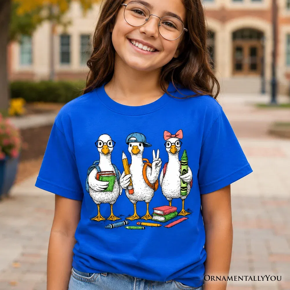 Детская футболка для мальчиков с принтом гуся Cute Goose Youth Back to School OrnamentallyYou, Sage — фото 2