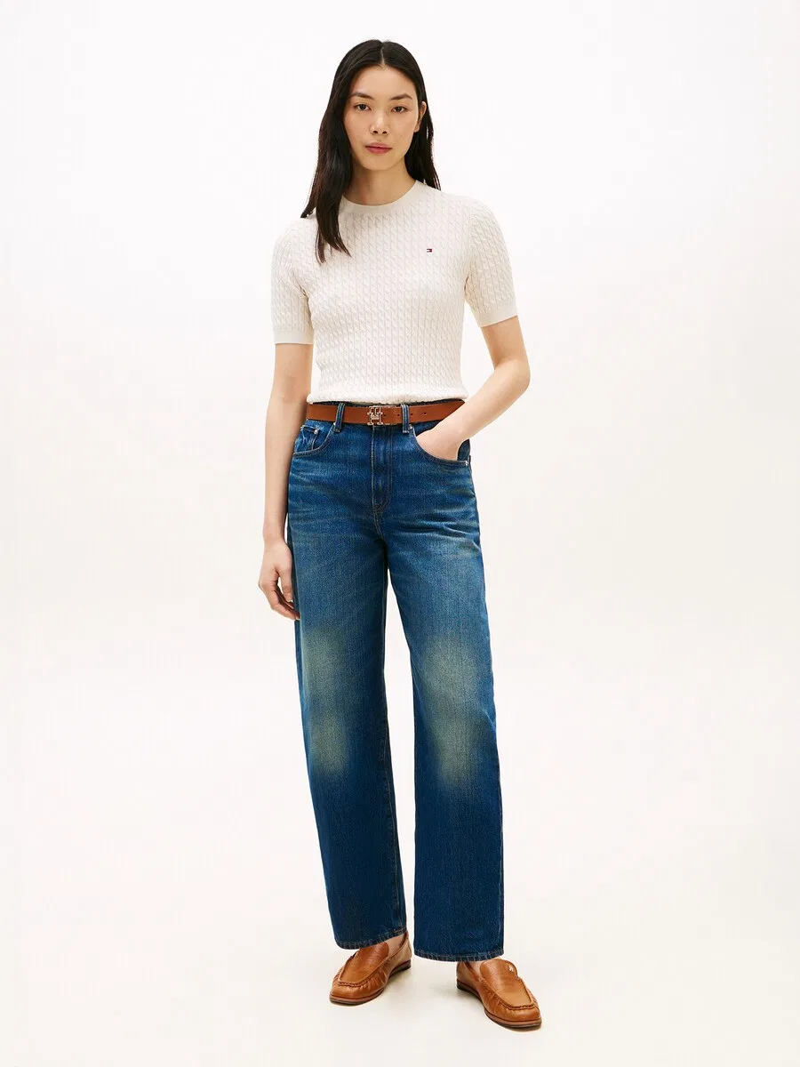 Свитер TOMMY HILFIGER с коротким рукавом и косами, бежевый — фото 4