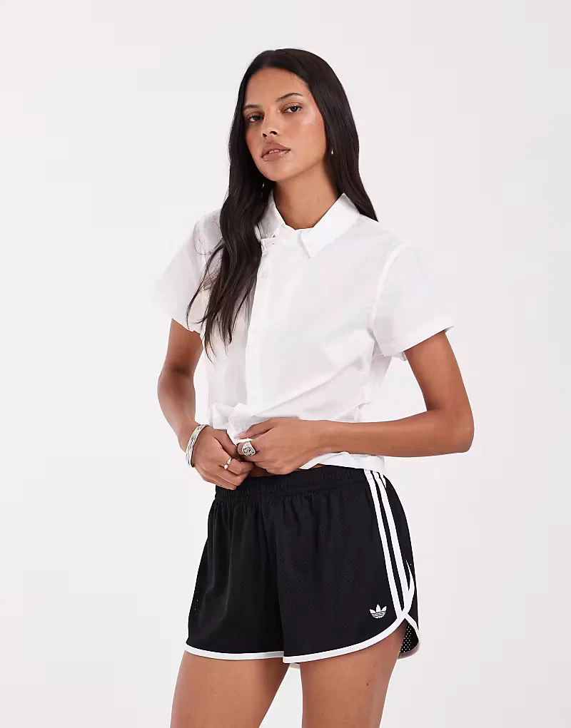 Шорты Adidas Originals из сетчатой ​​ткани с тремя полосками, черно-белые — фото 2