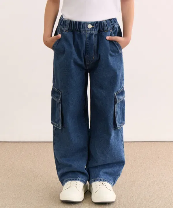 Джинсы карго с широкими штанинами на резинке, Musinsa Standard Kids, Medium Indigo