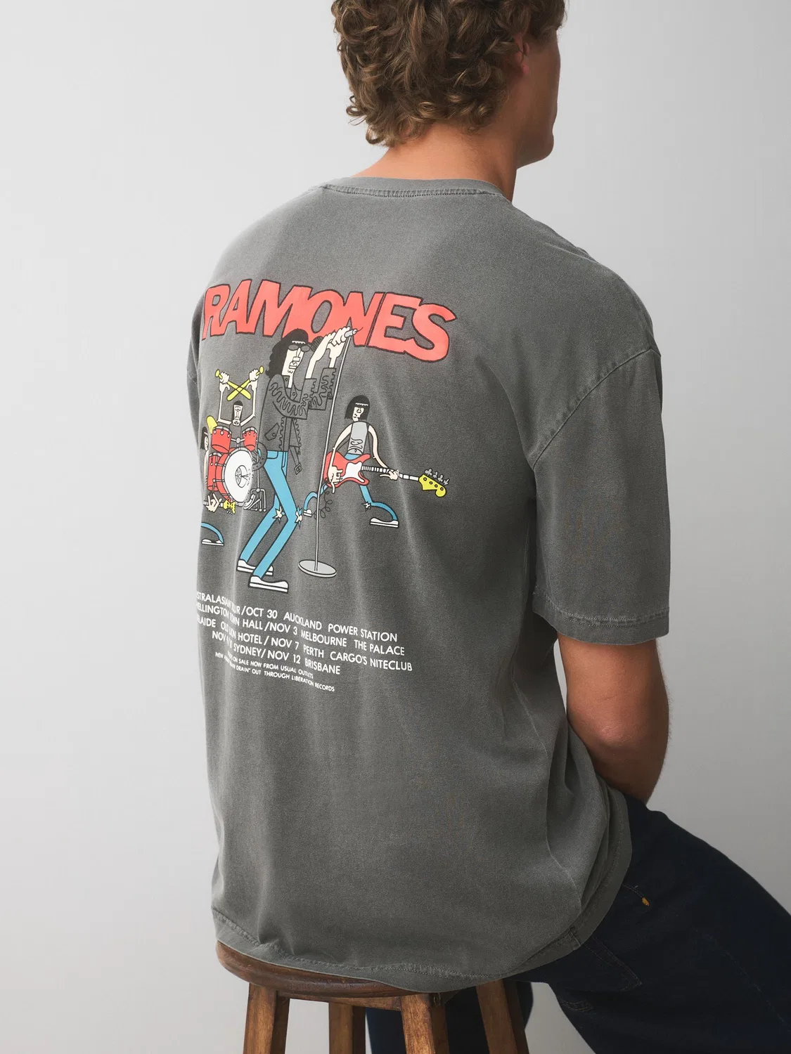 Футболка с принтом Ramones, свободный крой Next, серый