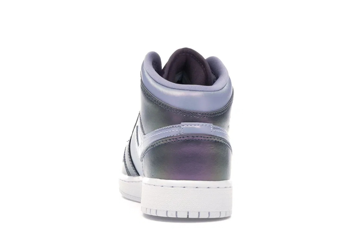 Детские кроссовки с кожаным верхом Jordan 1 Mid, Monsoon Blue/Purple Rise-Violet Dust-White-Melon Tint — фото 4