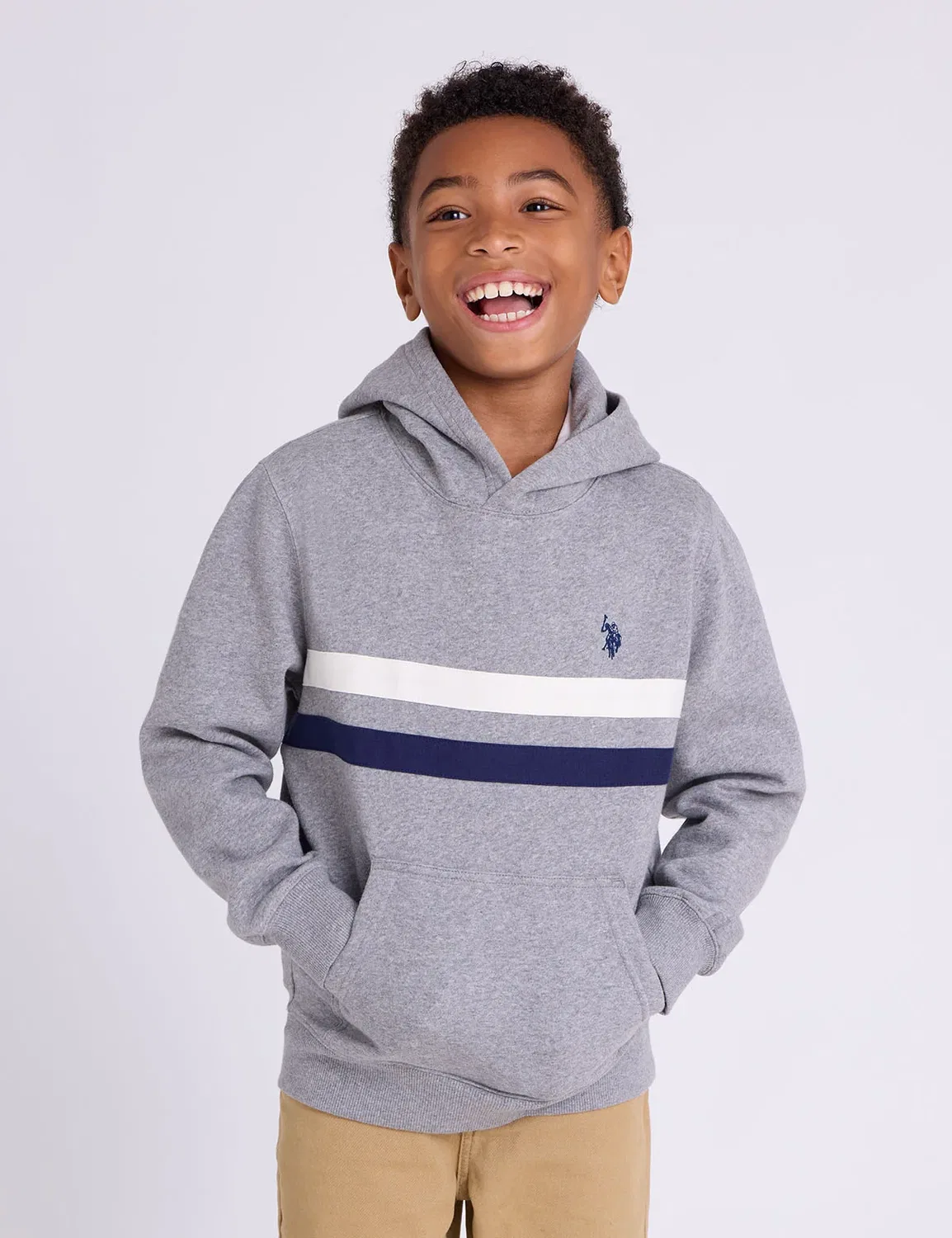 Детская флисовая толстовка с полосками на груди U.S. Polo Assn, Heather Gray — фото 2