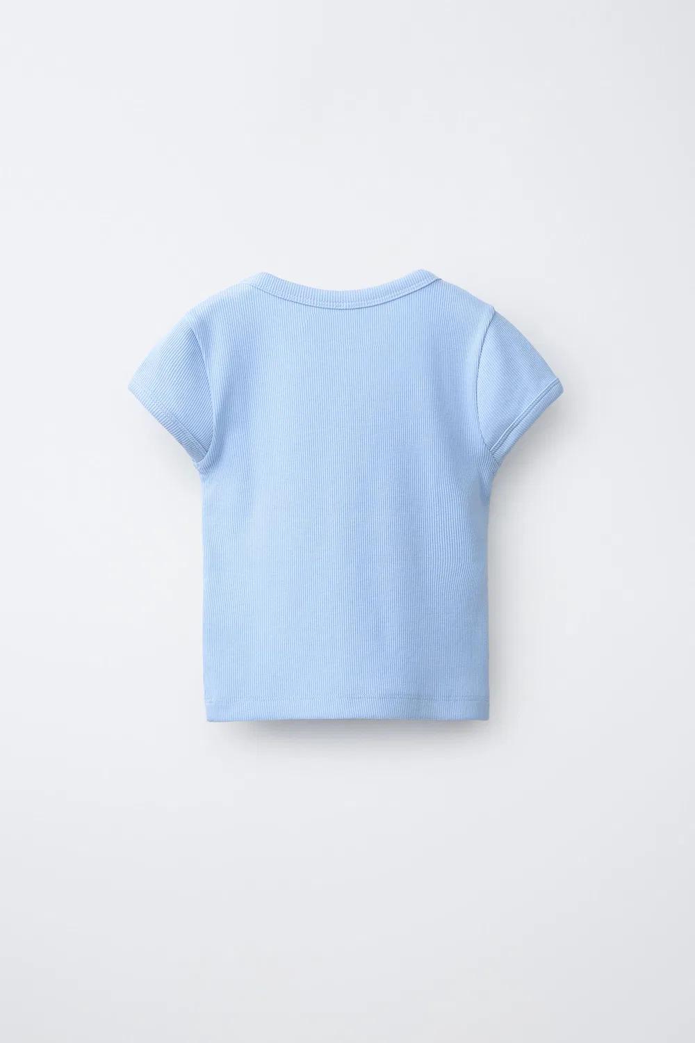 Футболка с V-образным вырезом и ребристой отделкой ZARA, Sky Blue — фото 2