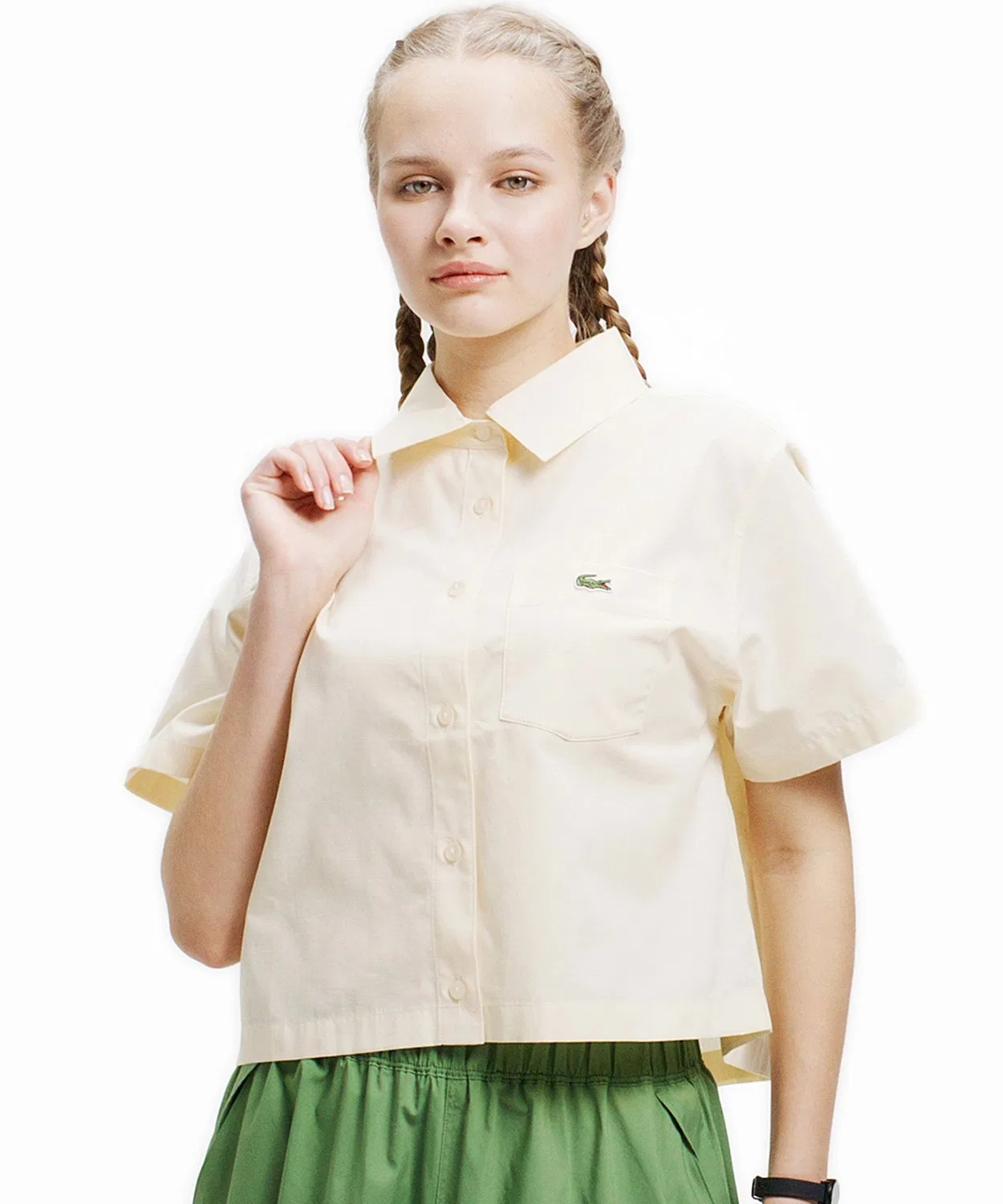 Женская хлопковая рубашка с коротким рукавом, кроп LACOSTE, Off White