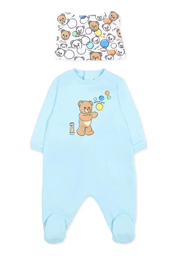 Комплект боди и шапка с животными Babygrow+Hat set unisex Moschino, baby sky blue, голубой