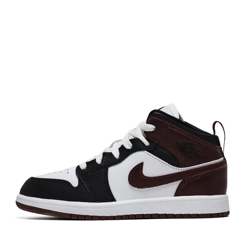 Детские кроссовки для девочек с принтом Jordan 1 Mid Se (Ps) NIKE, White Black Dark Pony