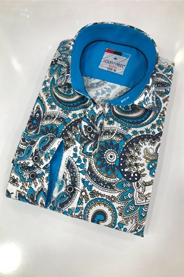 Детская рубашка с принтом для мальчиков Louis Kids, Turquoise — фото 3