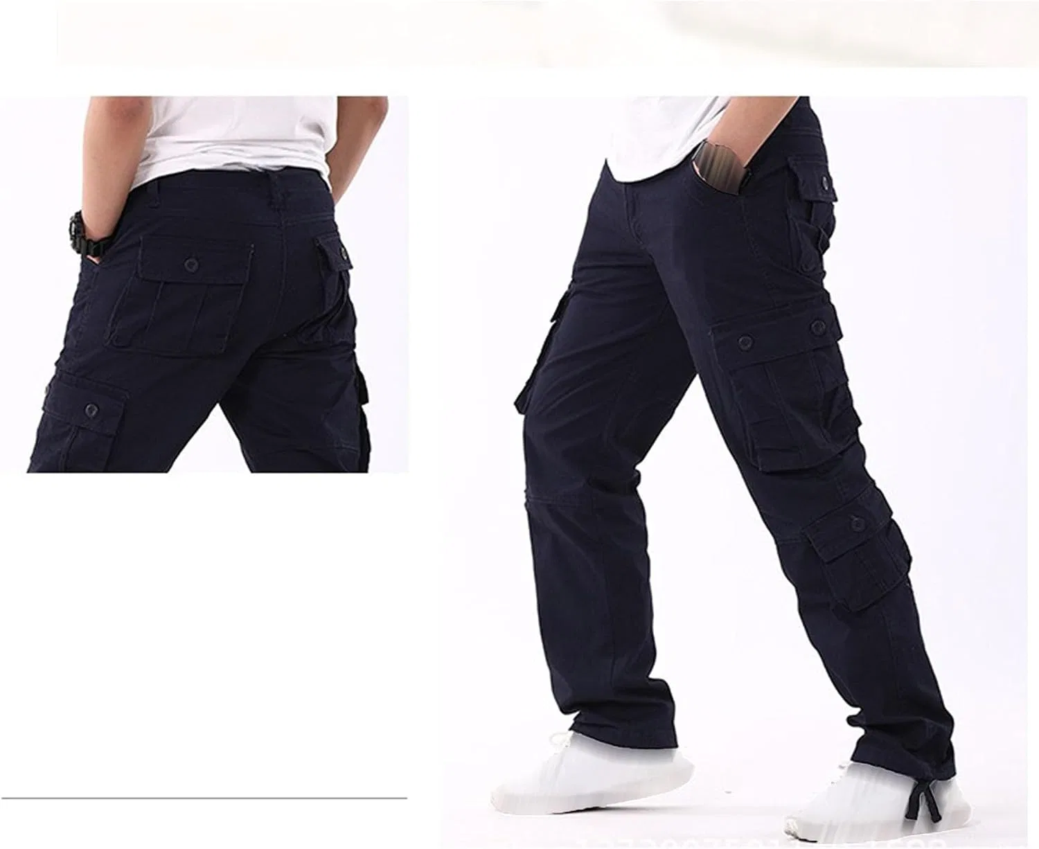 Мужские карго брюки с множеством карманов, Slim Straight Fit, тёмно-синий — фото 3