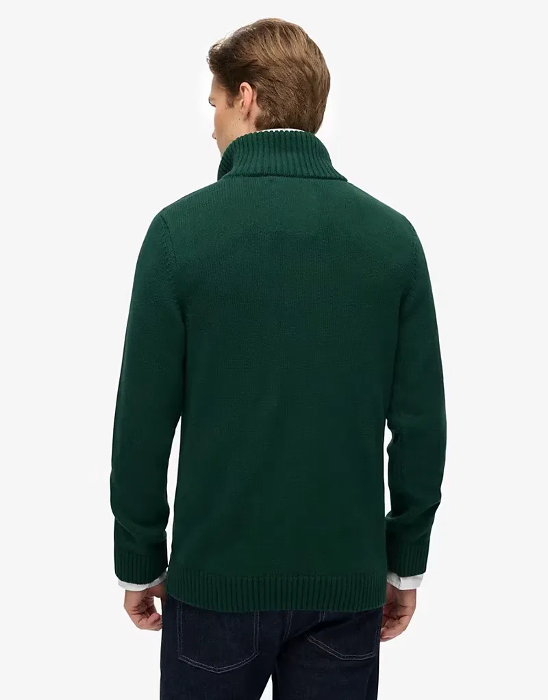 Вязаный джемпер Superdry Cotton с половинной молнией, темно-зеленый — фото 2