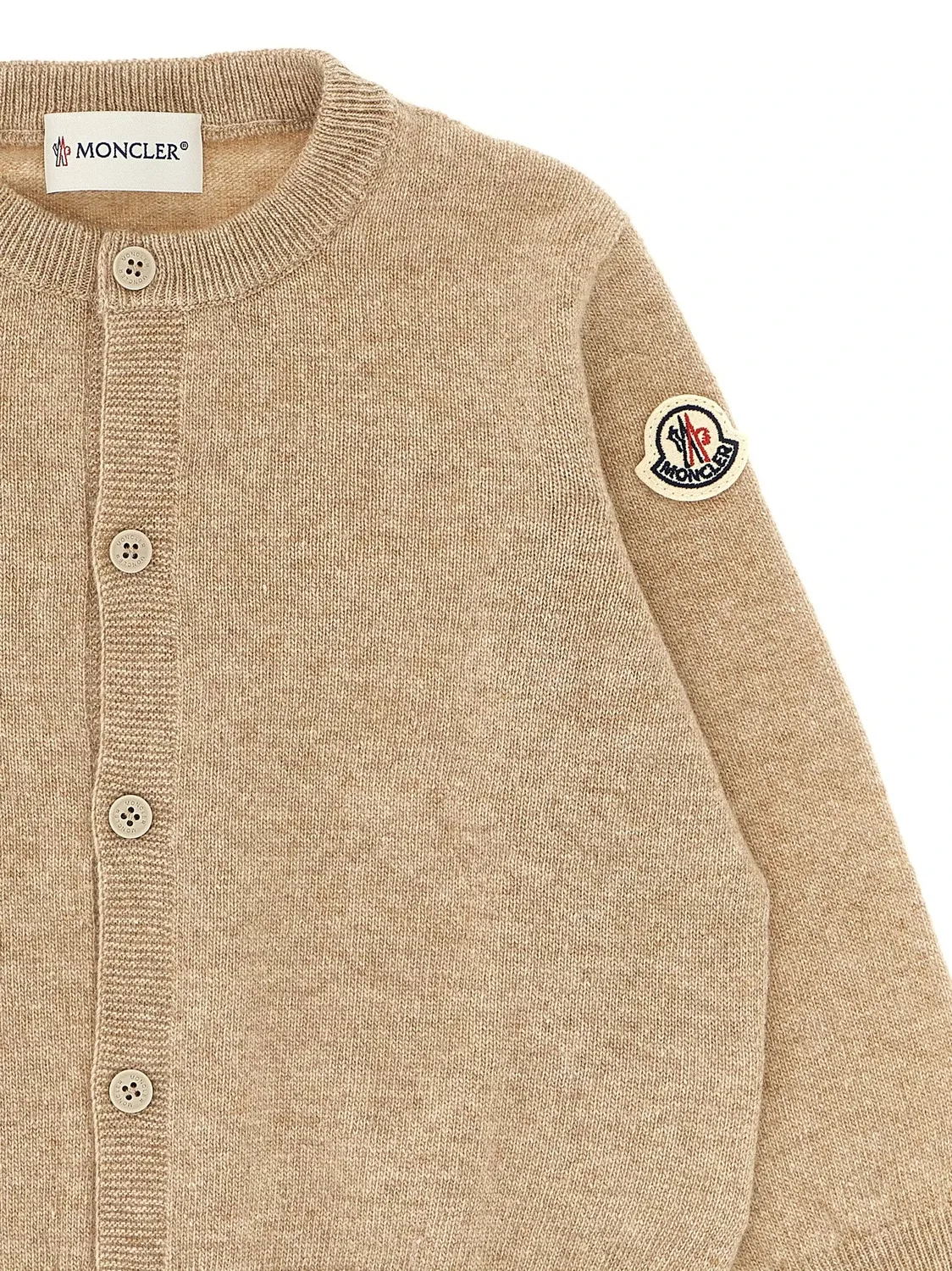 Комплект: кардиган и шапочка с вышитым логотипом Moncler Enfant, бежевый — фото 3