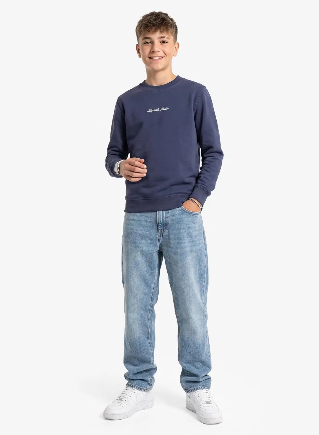 Свитшот с вышивкой Jack & Jones Junior, синий — фото 4