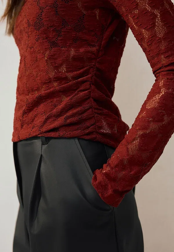 Блузка кружевная Long sleeve Next, Cherry Red, красный — фото 4