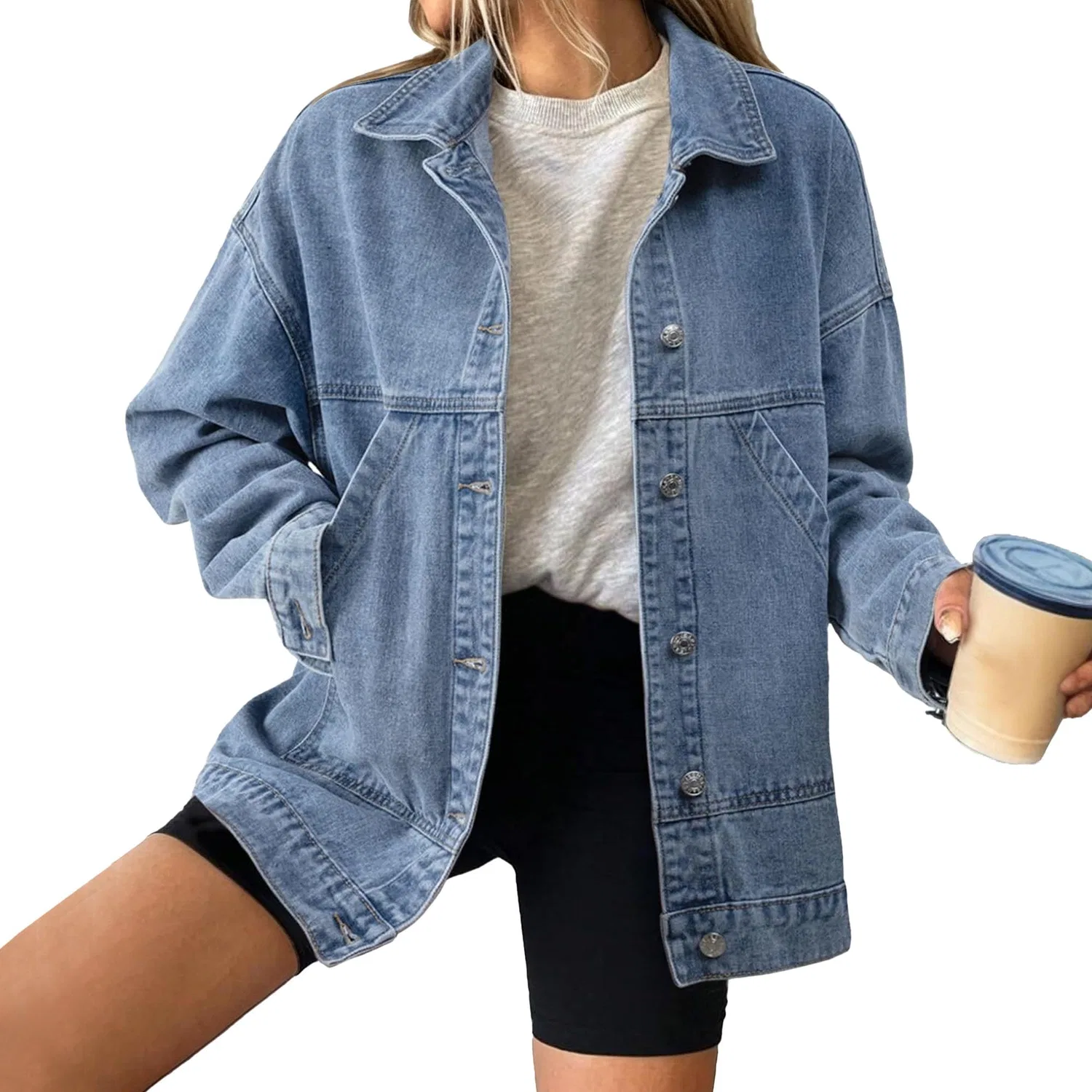 Женское джинсовое пальто oversize с открытыми плечами, Blu reale
