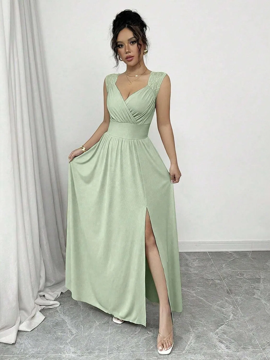 Женское элегантное платье миди A-силуэта Mint Green — фото 3