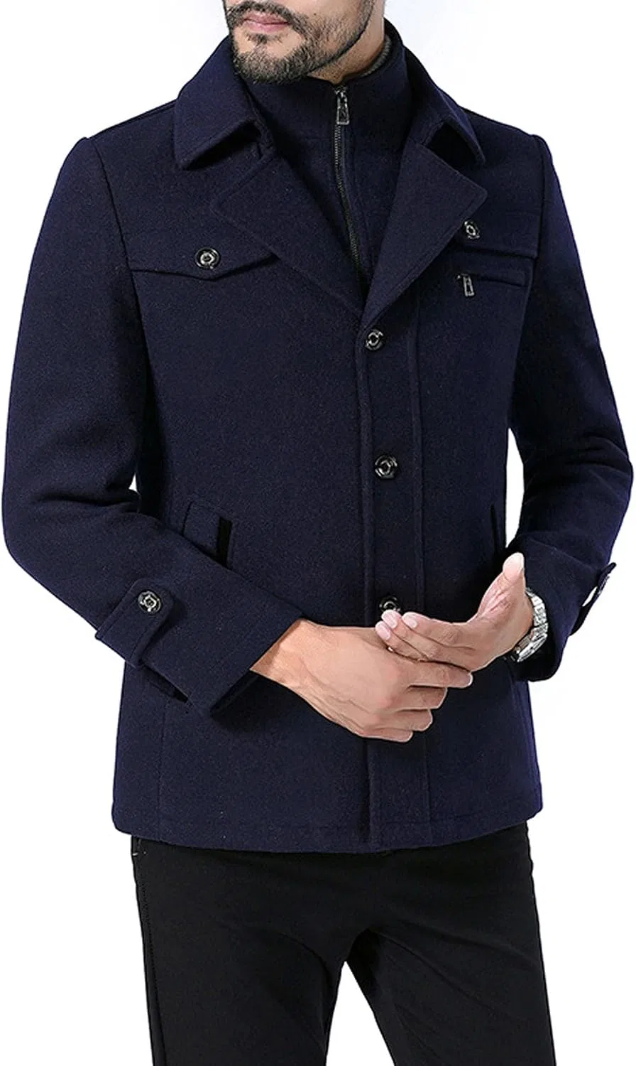 Мужское пальто-бушлат с длинным рукавом, Military Peacoat, тёмно-синий — фото 2