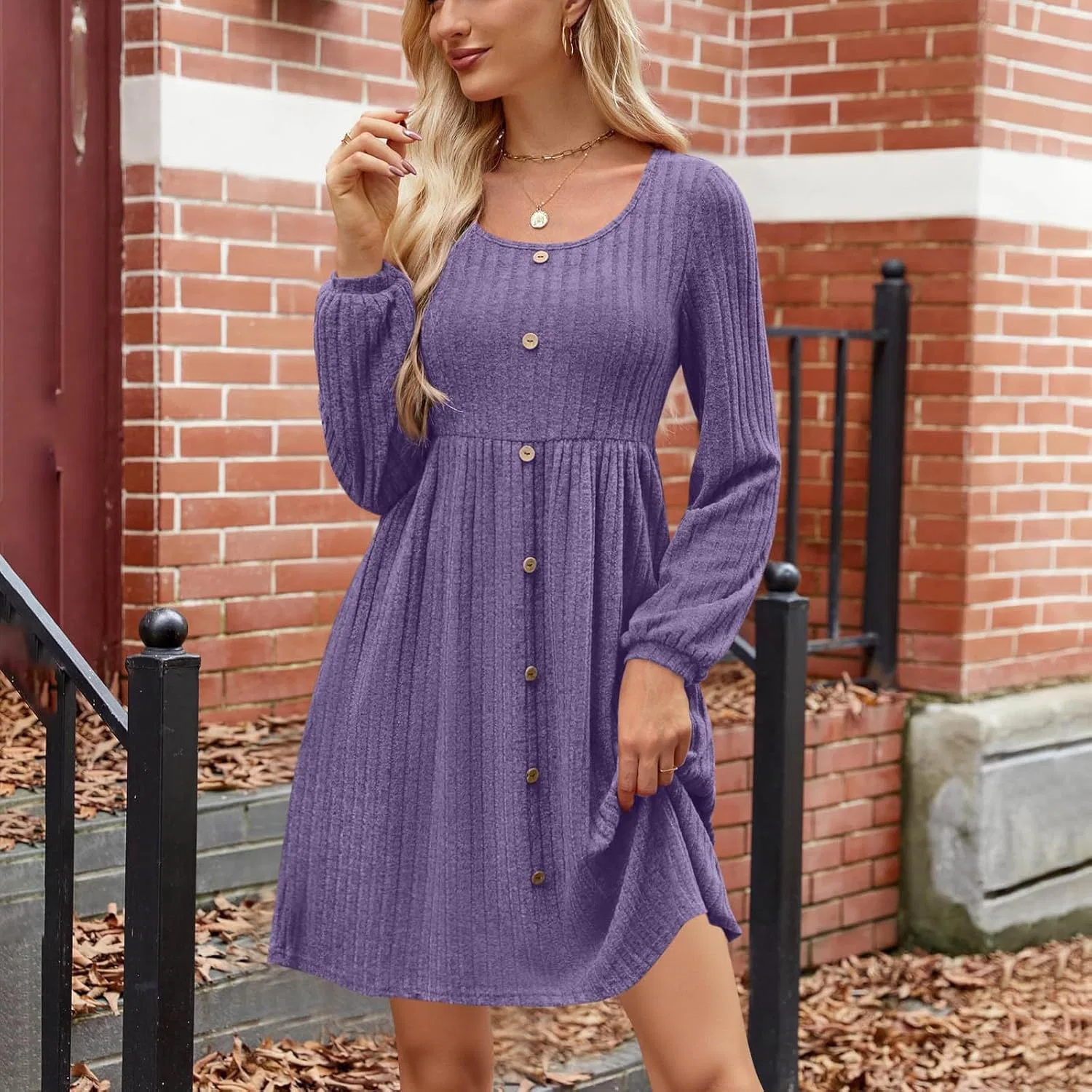 Женское платье-свитер с длинным рукавом и карманами, Purple — фото 2