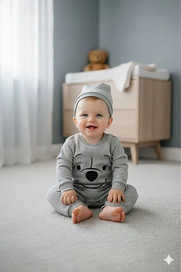 Детский комбинезон с принтом Smiling Face Dimple Baby, Gray