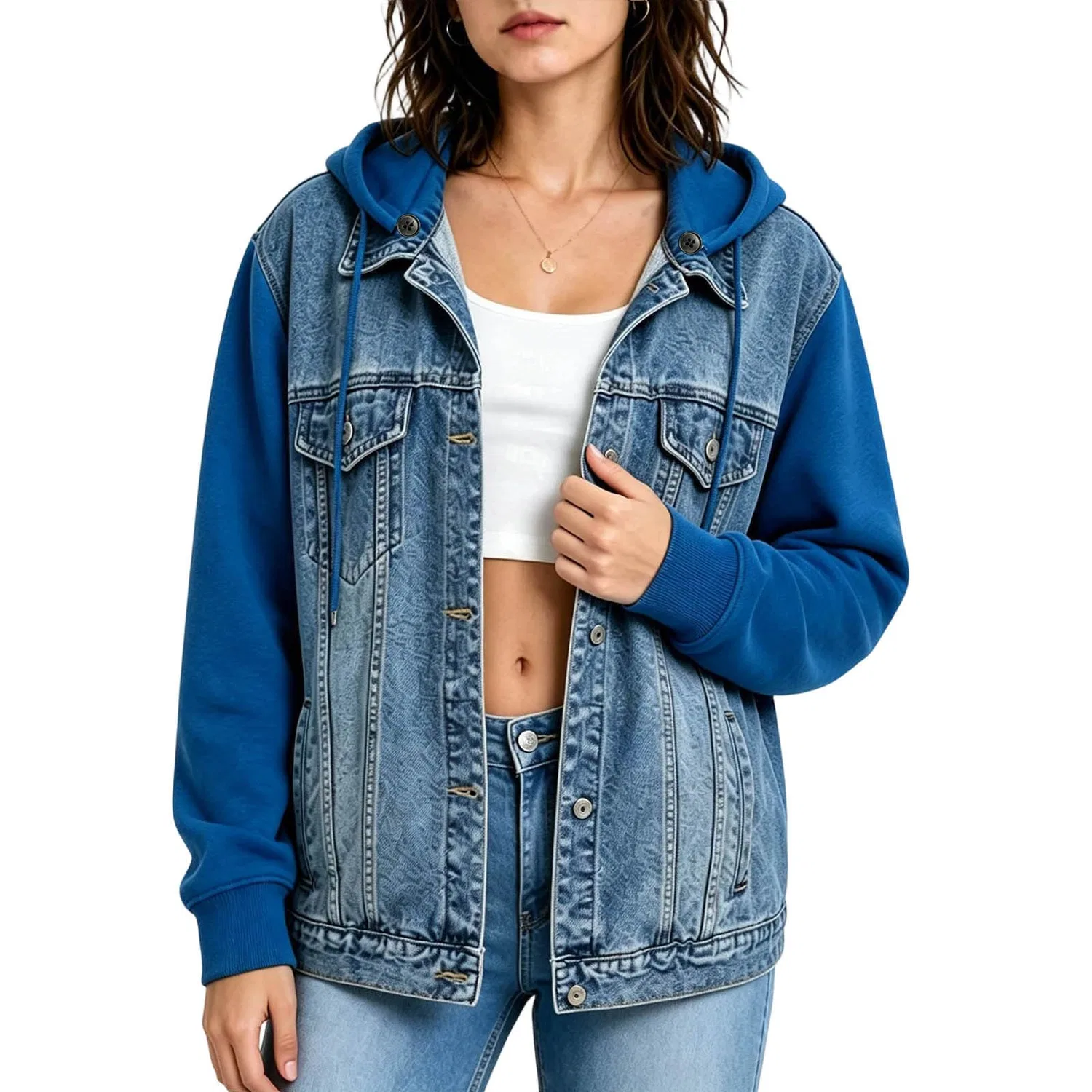 Женская джинсовая куртка UK Trucker с рваным эффектом, slim fit, Blu 1 — фото 2
