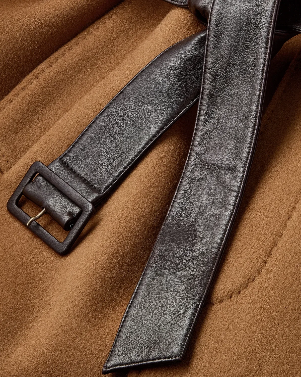Пальто-бальмакаан из двухсторонней шерсти с поясом SAINT LAURENT, коричневый — фото 4