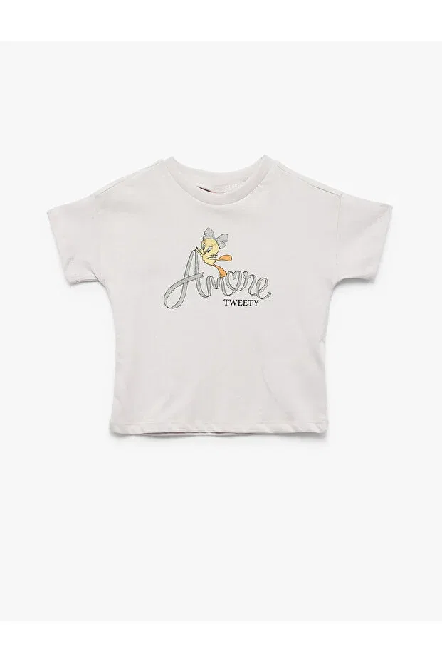 Детская хлопковое хлопковое футболка Tweety Licensed Koton, Lilac
