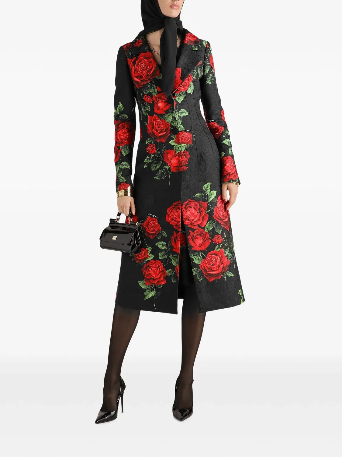 Парчовое пальто с цветочным принтом Dolce & Gabbana, черный — фото 2