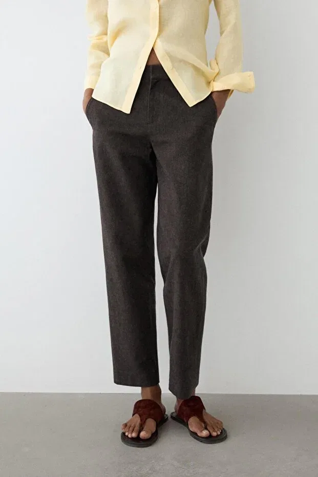 Женские брюки скинни из льняной смеси Massimo Dutti, Blue Wash — фото 2