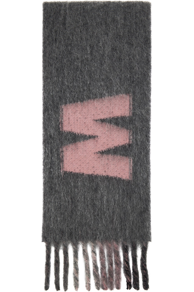 

Макси шарф с логотипом Marni, серый