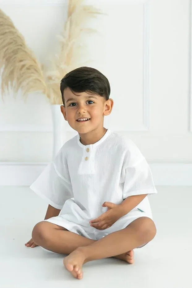 Детская рубашка для мальчиков хлопковая Beyzbaby, White