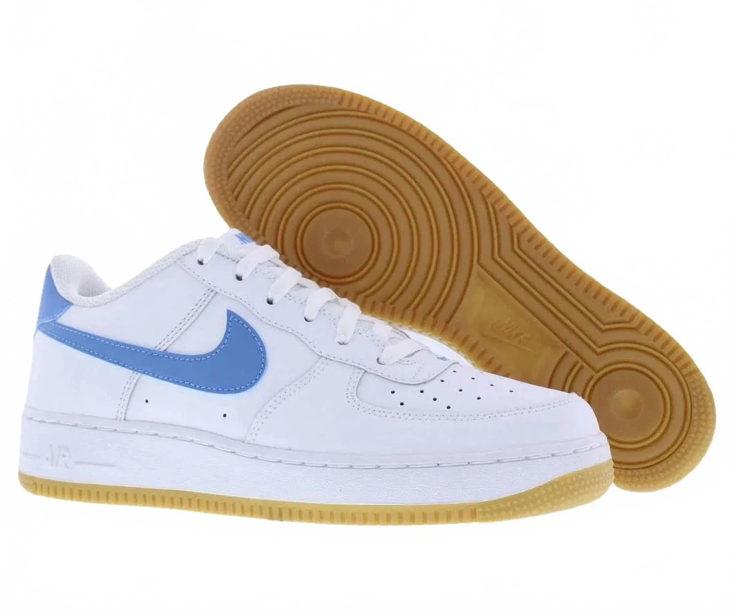 Детские кроссовки Nike Air Force 1 из кожи, White/Gum Light Brown/Blue Beyond — фото 4