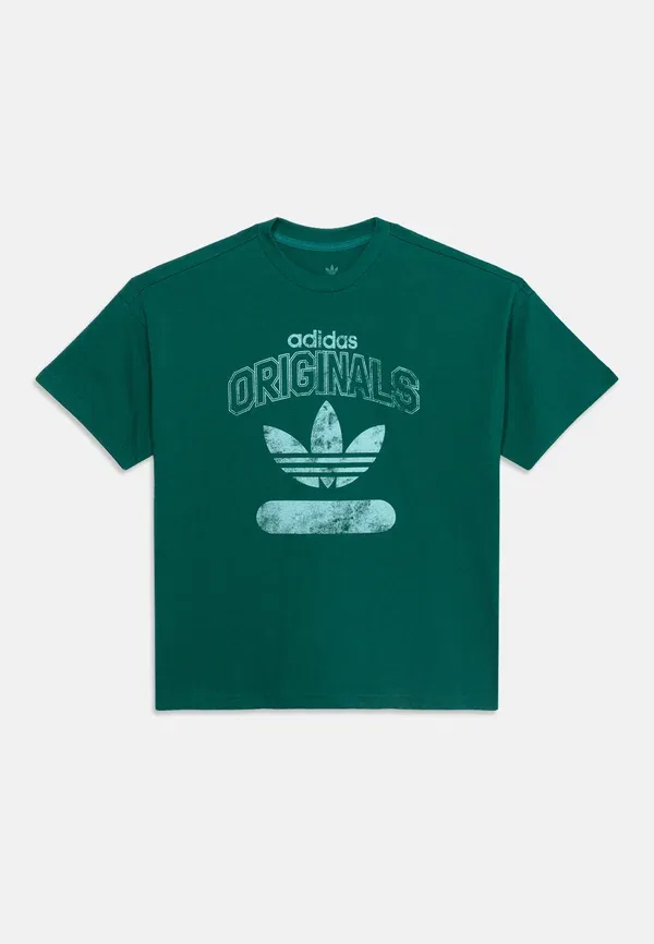 Свободная футболка унисекс для подростков - футболка с принтом Adidas Originals, зеленый — фото 3