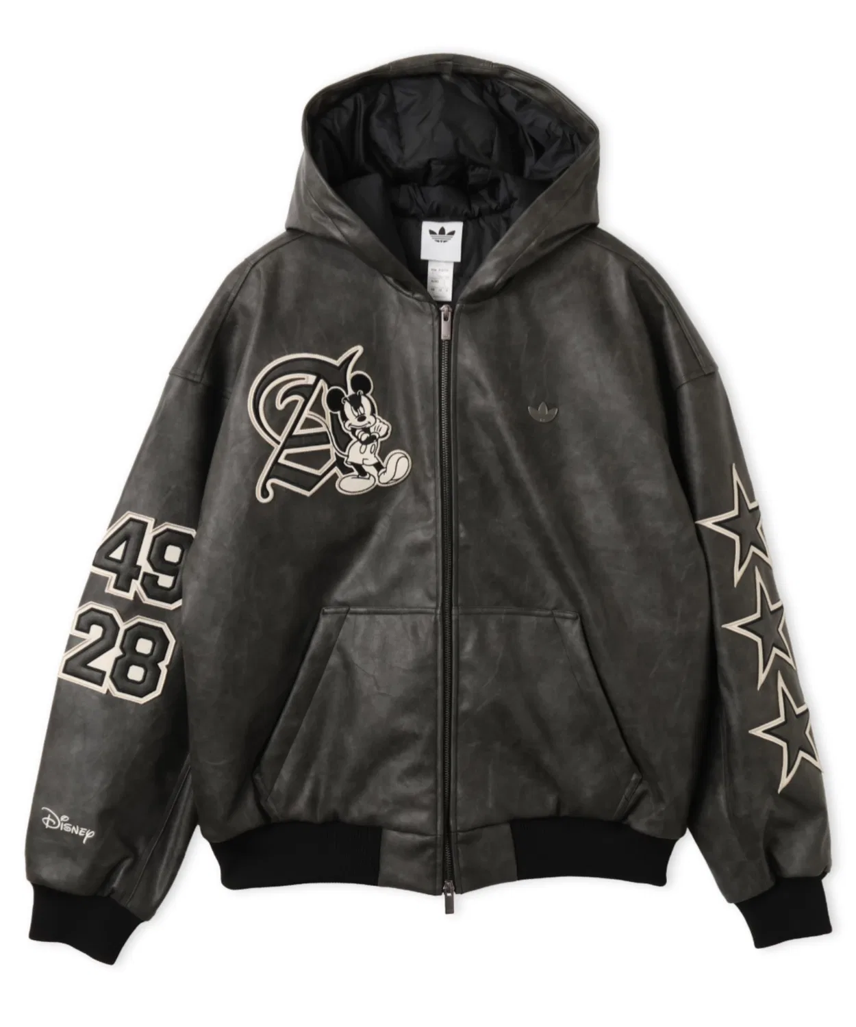 Мужская куртка из искусственной кожи с принтом Mickey Mouse Dreams, Adidas, Black