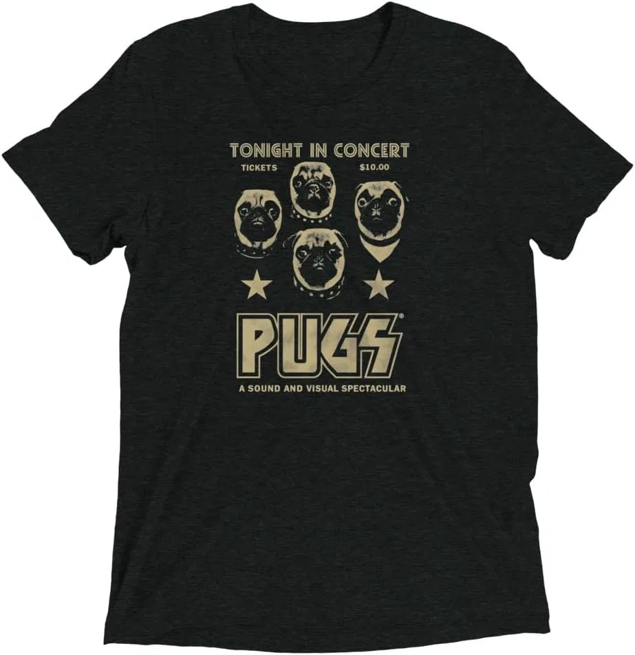 Мужская футболка с принтом Pugs Rock Band Unisex Triblend, Charcoal-black