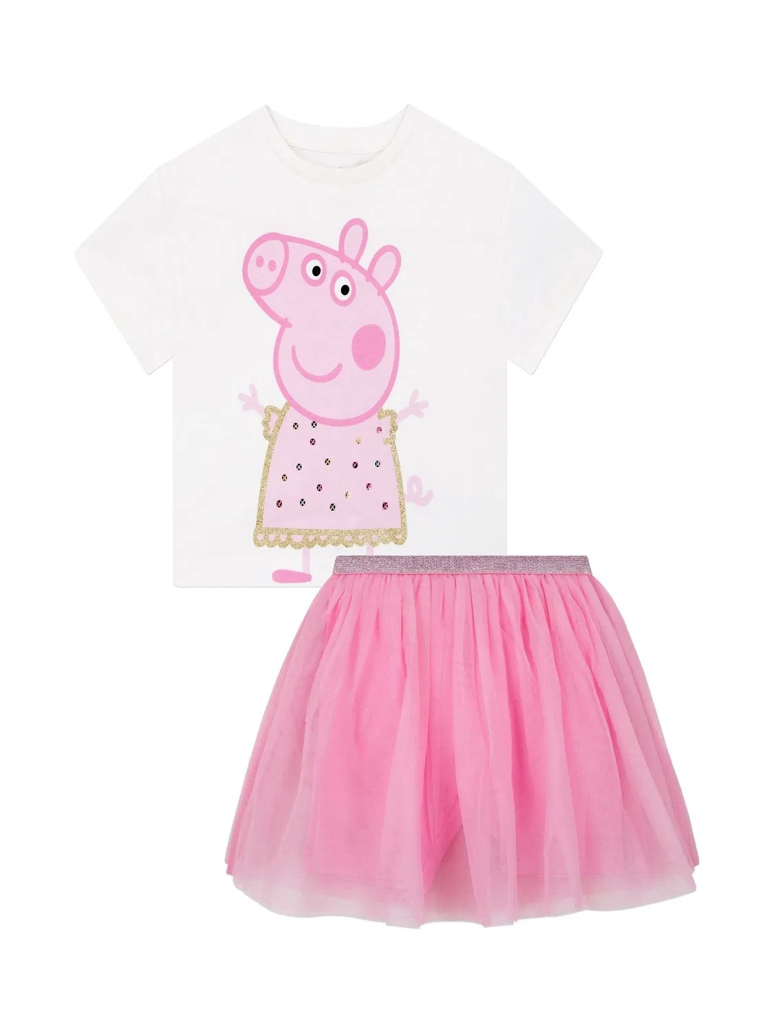 Комплект из футболки и юбки Peppa Pig с блестками Character, розовый