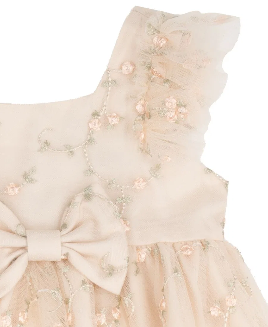 Платье без рукавов с вышивкой Baby Girls' Ruffled Sleeveless Dress Rare Editions, Taupe — фото 4