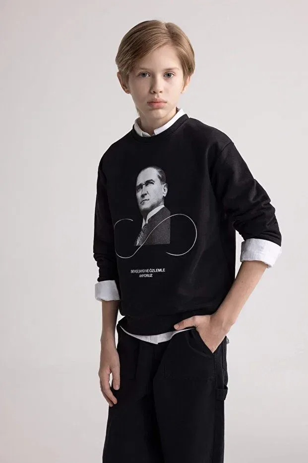 Детские свитшот для мальчиков с принтом Ataturk Printed Defacto, Black