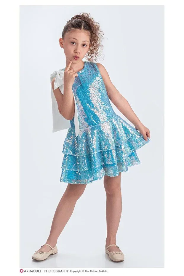 Детское платье для девочек с пайетками Esterella, Blue