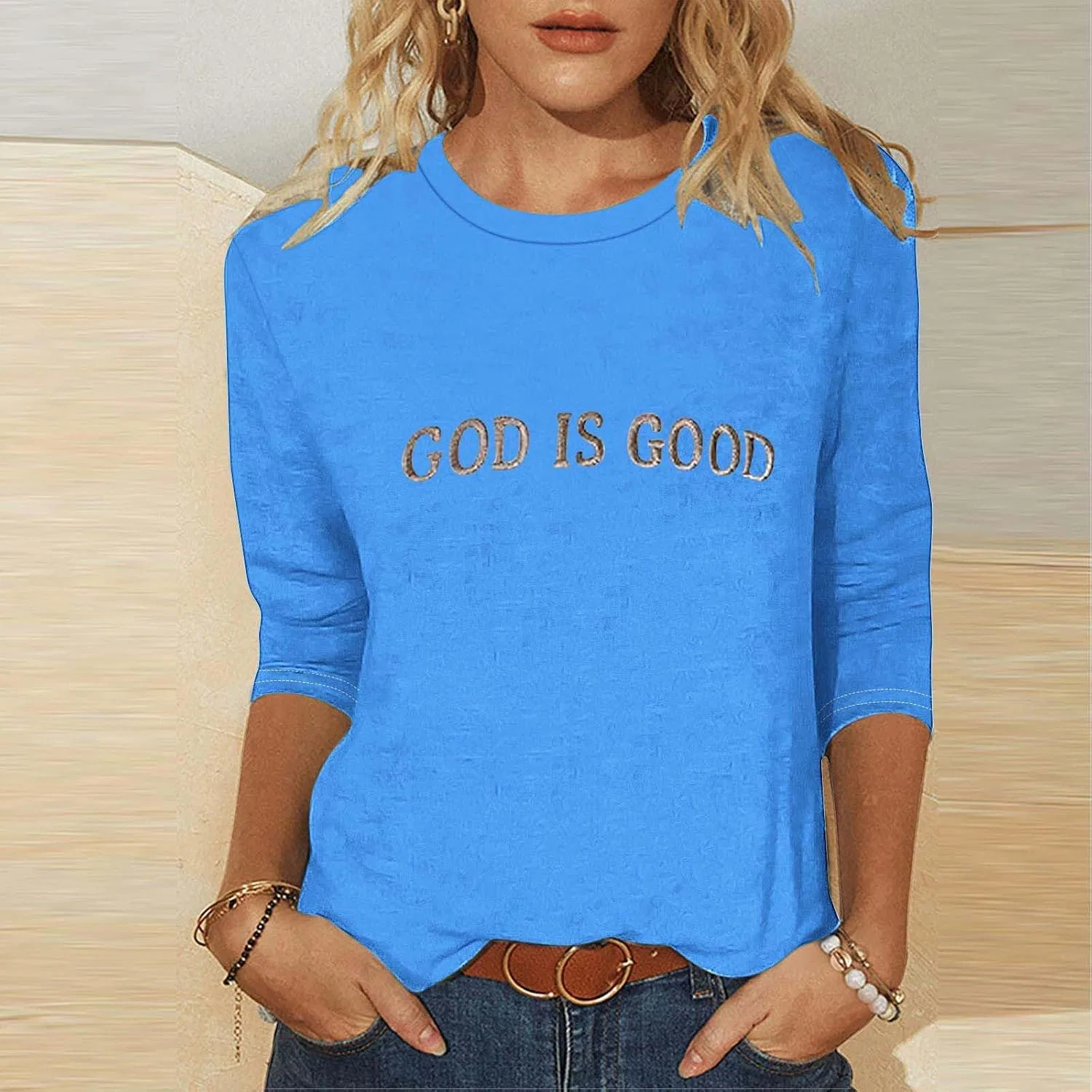Женская футболка с длинным рукавом God is Good, синий — фото 2