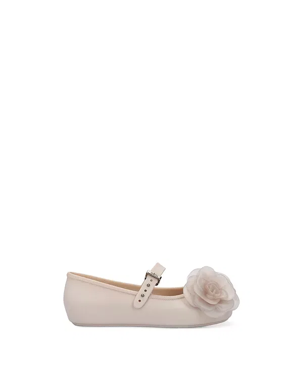 Детские балетки для девочек с цветочным декором Mini Melissa, бежевый — фото 4