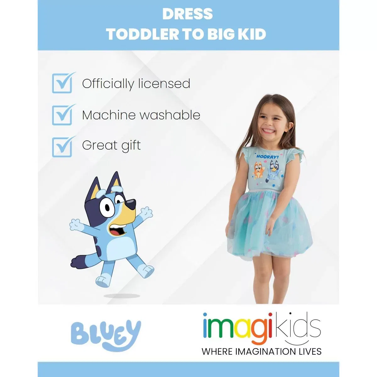 Детское платье для девочек с принтом Bluey Tutu Dress Bluey, Синий — фото 3